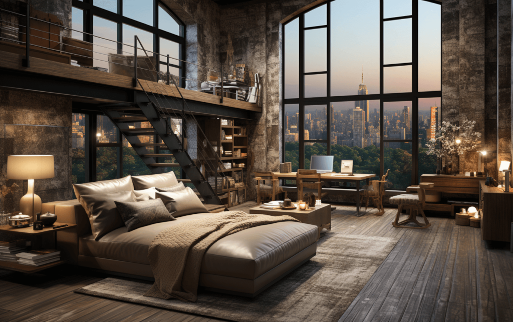 A luxury bedroom loft